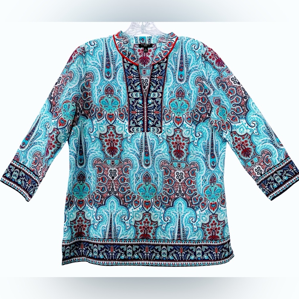 TALBOTS Petites Paisley Cotton Women's Tunic- Blue/Red | MP